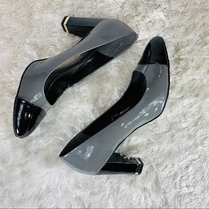 Grey Black Patent Toe Cap Pumps Ann Taylor NWOB
